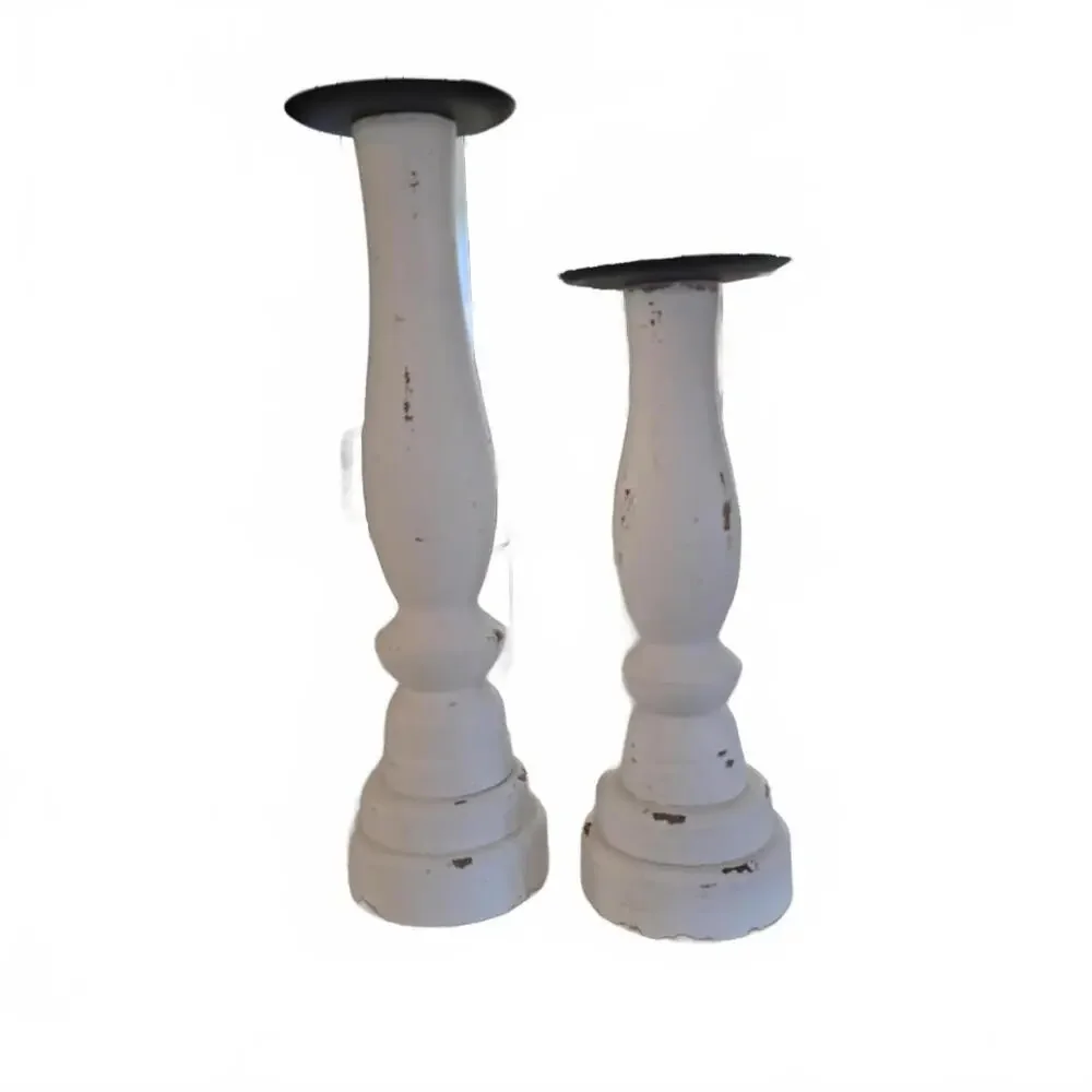 Farmhouse Set of Two White Wooden Candle Holders